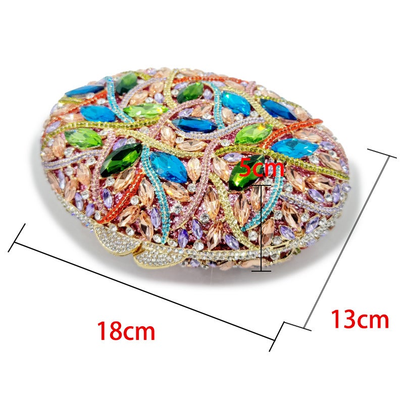Metal Rhinestone Glass Women'S Bag Oval Handmade Point Diamond Handbag Women'S Bag - Image 3