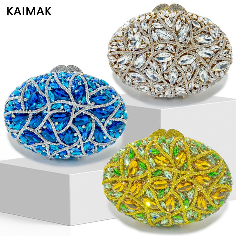 Metal Rhinestone Glass Women'S Bag Oval Handmade Point Diamond Handbag Women'S Bag - Image 2
