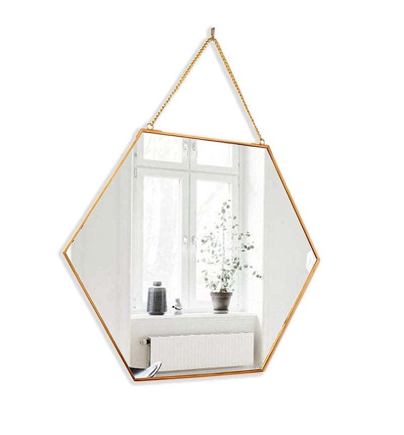 ARTINCO Art India Collections Decorative Hexagonal Hanging Wall Mirror Large Vintage Mirror for Wall95x11 Inch Gold Metallic Frame Mirror Material Wall Mirrors Framed