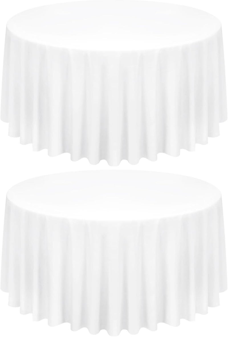 FXKS 2 Pack White Round Tablecloth 300 cm Circle Polyester Table Cloth, Washable Fabric Stain and Wrinkle Resistant Table Cover Round Table Clothes for Wedding Parties Banquet Reception Dining - Image 1