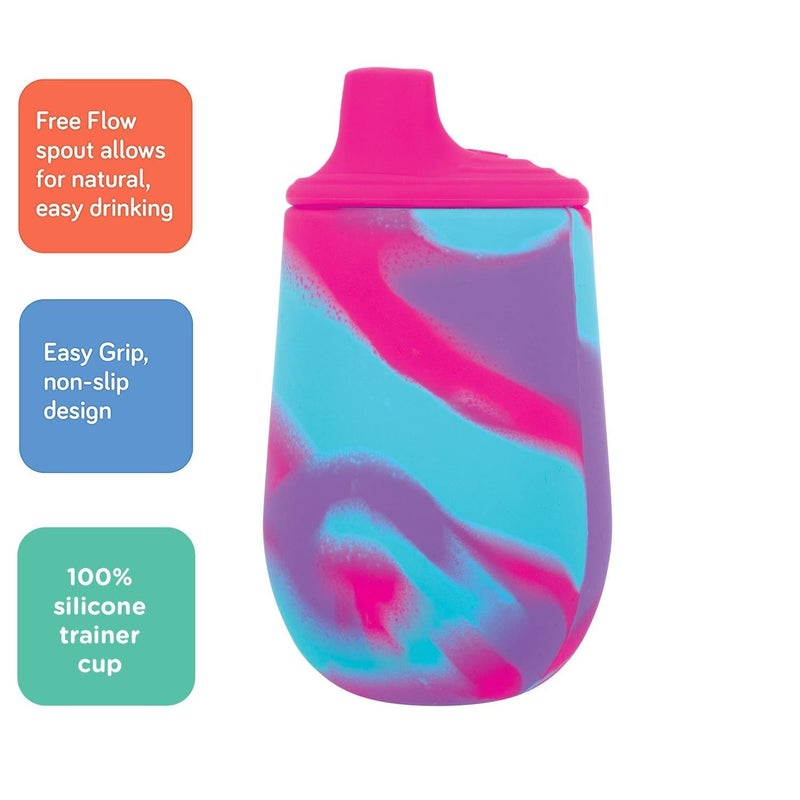 Nuby Silicone Tie-dye First Training Cup with Free Flow Soft Spout - 6oz, 6+ Months, Pink/Purple - Image 3