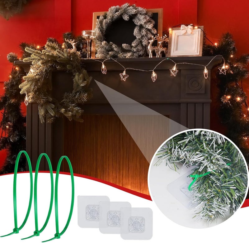 BeapTcely 25 Pcs Christmas Garland Hanger, Transparent Large Zip Tie Mounts Self Adhesive Cable Tie Invisible Garland Cords Hooks Climbing Plants Straps for Wreath Fireplace Mantle Stairways (25, Green) - Image 5