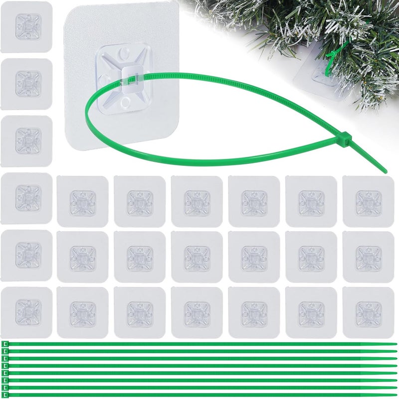 BeapTcely 25 Pcs Christmas Garland Hanger, Transparent Large Zip Tie Mounts Self Adhesive Cable Tie Invisible Garland Cords Hooks Climbing Plants Straps for Wreath Fireplace Mantle Stairways (25, Green) - Image 1