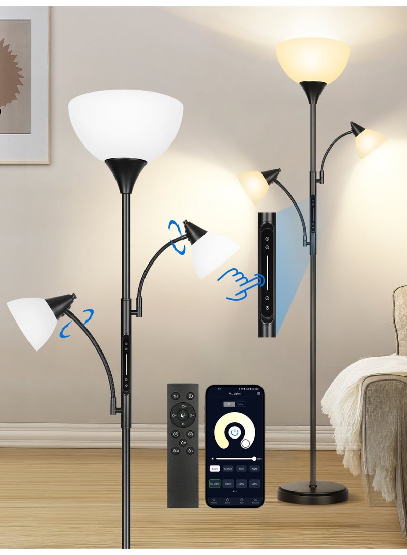 OUTON Floor Lamp with App & Remote Control, Modern Dimmable Floor Lamp for the Living Room, Bedroom, and Gaming Room，3000K-6000K Color Temperatures Luxury Modern Standing Lamp Matte Black Includes 3 Light Bulbs - Image 1