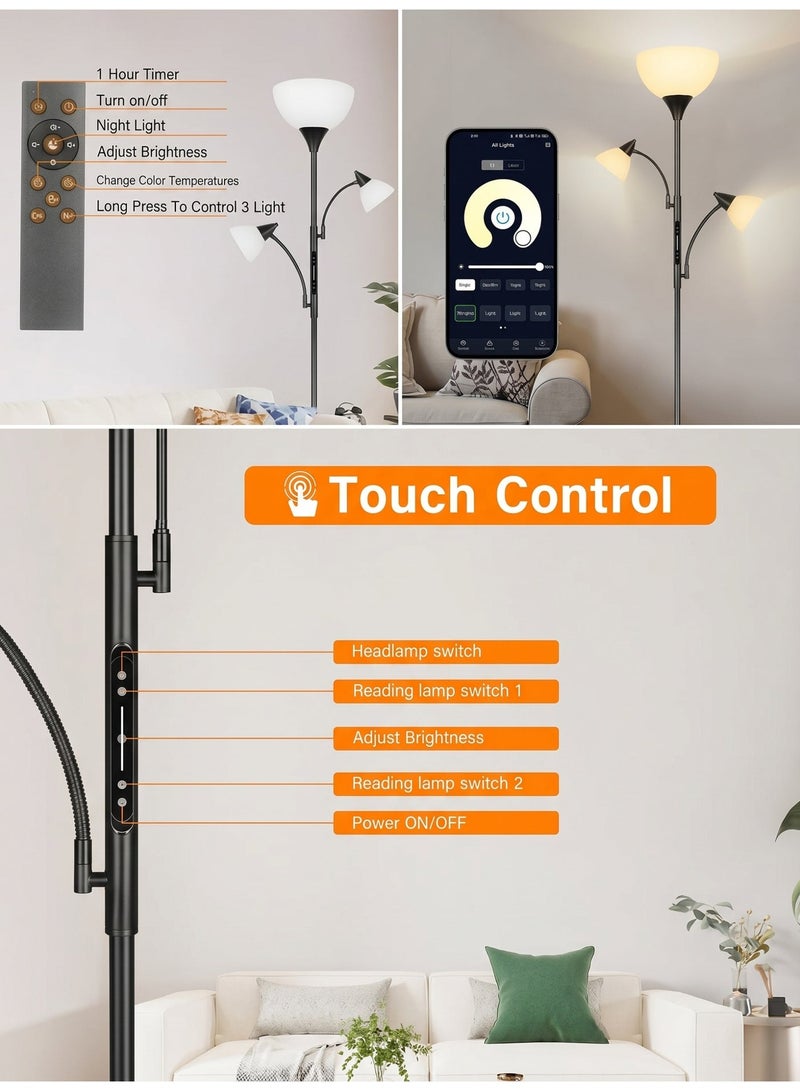 OUTON Floor Lamp with App & Remote Control, Modern Dimmable Floor Lamp for the Living Room, Bedroom, and Gaming Room，3000K-6000K Color Temperatures Luxury Modern Standing Lamp Matte Black Includes 3 Light Bulbs - Image 2