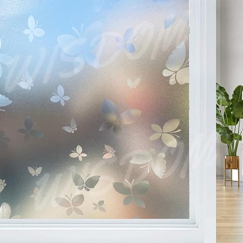 WISDOM 100% Privacy Vinyl Frosted Window Self Adhesive Glass Film Glass Film No Glue Anti-UV Window Sticker Non Adhesive (24 Inch X 60 Inch, Butterfly Frosted) - Image 3