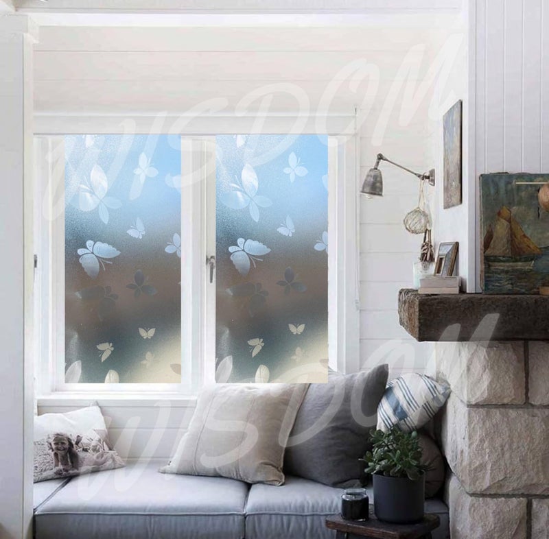 WISDOM 100% Privacy Vinyl Frosted Window Self Adhesive Glass Film Glass Film No Glue Anti-UV Window Sticker Non Adhesive (24 Inch X 60 Inch, Butterfly Frosted) - Image 4