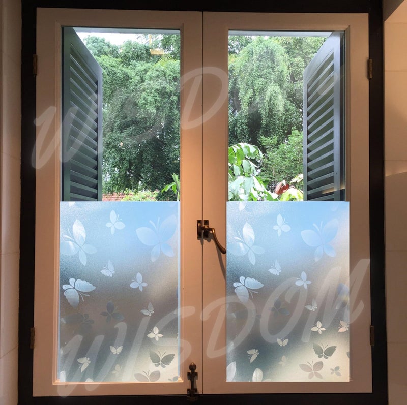 WISDOM 100% Privacy Vinyl Frosted Window Self Adhesive Glass Film Glass Film No Glue Anti-UV Window Sticker Non Adhesive (24 Inch X 60 Inch, Butterfly Frosted) - Image 2
