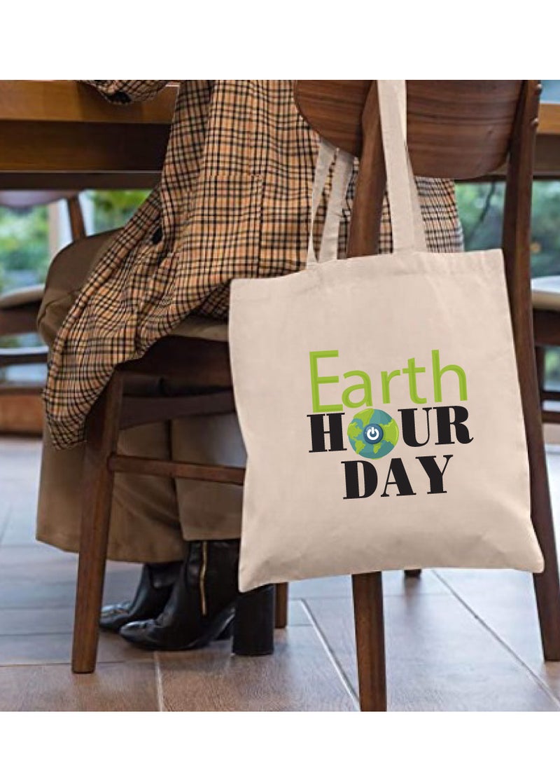 PRINTSHOP4ME Earth Hour Tote Bag-Cotton Canvas,Reusable-Perfect For School,Travel And Birthday Gift-Eco-Friendly Canvas Cotton Tote Bag For Women-Earth Day Gift  - Image 3