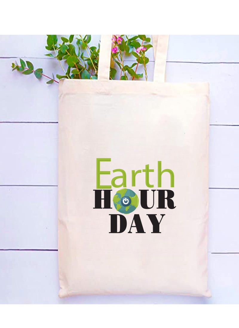 PRINTSHOP4ME Earth Hour Tote Bag-Cotton Canvas,Reusable-Perfect For School,Travel And Birthday Gift-Eco-Friendly Canvas Cotton Tote Bag For Women-Earth Day Gift  - Image 2