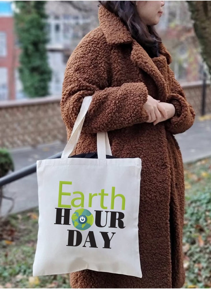 PRINTSHOP4ME Earth Hour Tote Bag-Cotton Canvas,Reusable-Perfect For School,Travel And Birthday Gift-Eco-Friendly Canvas Cotton Tote Bag For Women-Earth Day Gift  - Image 5