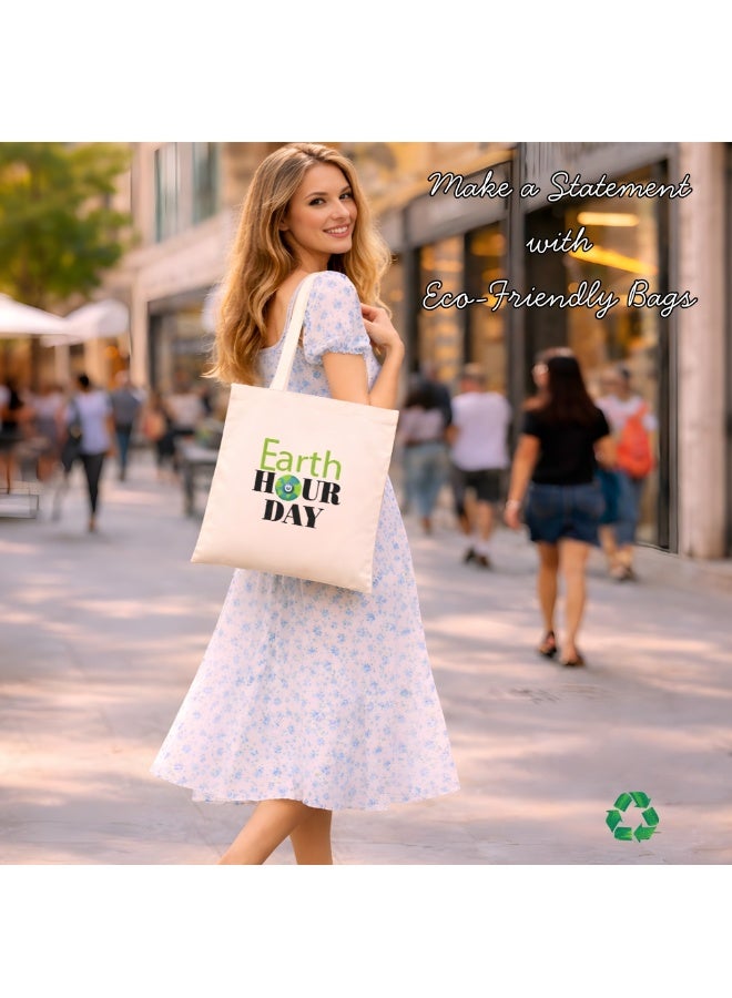 PRINTSHOP4ME Earth Hour Tote Bag-Cotton Canvas,Reusable-Perfect For School,Travel And Birthday Gift-Eco-Friendly Canvas Cotton Tote Bag For Women-Earth Day Gift - Image 5