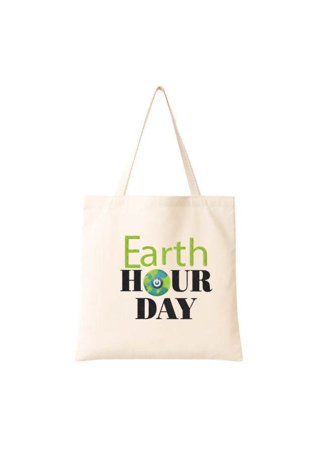 PRINTSHOP4ME Earth Hour Tote Bag-Cotton Canvas,Reusable-Perfect For School,Travel And Birthday Gift-Eco-Friendly Canvas Cotton Tote Bag For Women-Earth Day Gift - Image 1