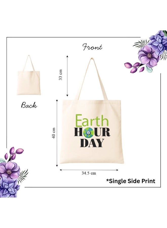 PRINTSHOP4ME Earth Hour Tote Bag-Cotton Canvas,Reusable-Perfect For School,Travel And Birthday Gift-Eco-Friendly Canvas Cotton Tote Bag For Women-Earth Day Gift - Image 4
