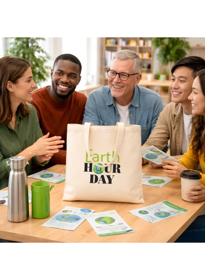 PRINTSHOP4ME Earth Hour Tote Bag-Cotton Canvas,Reusable-Perfect For School,Travel And Birthday Gift-Eco-Friendly Canvas Cotton Tote Bag For Women-Earth Day Gift - Image 3