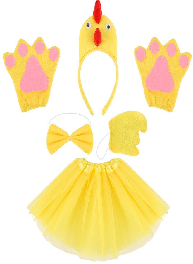 Exacoo 6Pcs Chicken Animal Costume Set Chick Headband With Beak Bowtie Tail Gloves Yellow Tutu Skirt Dress Up Cosplay Party Accessories Big Bird Costumes Chicky Outfit - Image 1