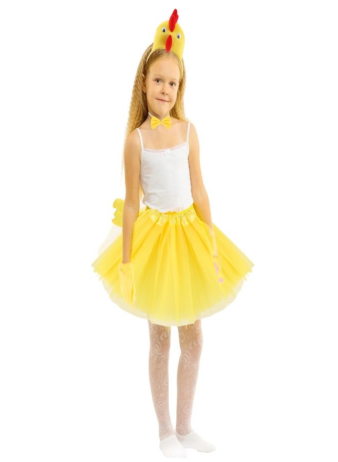 Exacoo 6Pcs Chicken Animal Costume Set Chick Headband With Beak Bowtie Tail Gloves Yellow Tutu Skirt Dress Up Cosplay Party Accessories Big Bird Costumes Chicky Outfit - Image 4