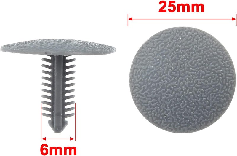 100 Pcs 6mm Plastic Push-Type Rivet Clips for Car Door, Fender, Bumper, Side Skirt, Trim Panels, Gray - Image 4