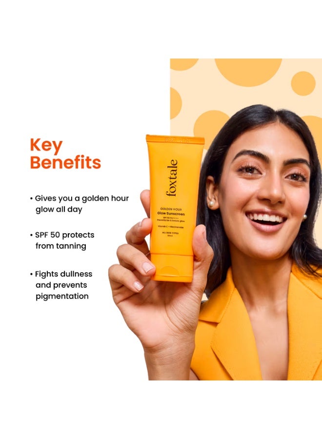 FoxTale Vitamin C & Niacinamide Glow Sunscreen Spf 50 Pa++++, Lightweight, Fast Absorbing, Uva And Uvb Filters, Prevents Tanning, No White Cast, Non-Greasy, For Men&Women, All Skin Types - 50 Ml - Image 4