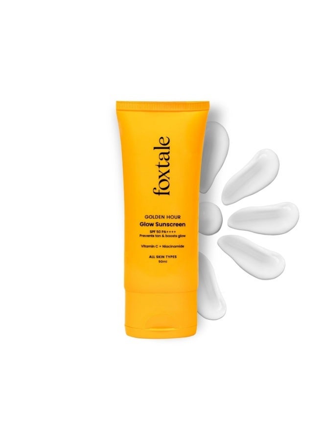 FoxTale Vitamin C & Niacinamide Glow Sunscreen Spf 50 Pa++++, Lightweight, Fast Absorbing, Uva And Uvb Filters, Prevents Tanning, No White Cast, Non-Greasy, For Men&Women, All Skin Types - 50 Ml - Image 1