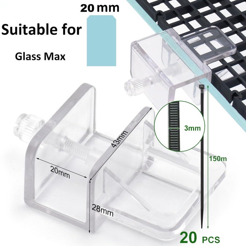 LINLAN Fish Tank Anti-Jump Set, Aquarium Lid, 8 Pieces 5.9x11.8in/15x30cm Plastic Grid with 6 Brackets and 20 Cable Ties, Cover for Rimless Aquarium(White) - Image 3