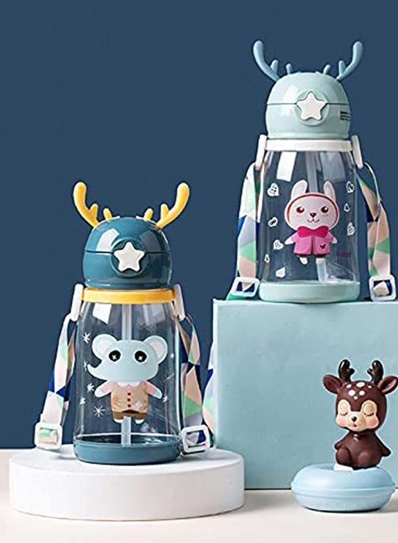 Y&D Baby Sippy Cup Antlers Learner Soft Silicone Spout Leak Proof Toddler with Shoulder Strap Appropriate for Older than 6 months BPA Free Blue Green Pack of 2 - Image 1