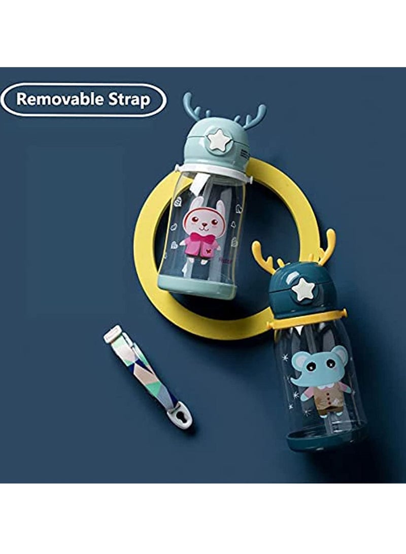 Y&D Baby Sippy Cup Antlers Learner Soft Silicone Spout Leak Proof Toddler with Shoulder Strap Appropriate for Older than 6 months BPA Free Blue Green Pack of 2 - Image 3