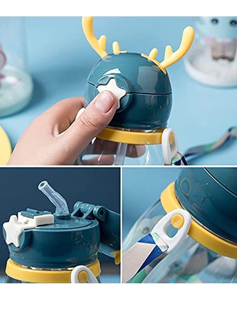 Y&D Baby Sippy Cup Antlers Learner Soft Silicone Spout Leak Proof Toddler with Shoulder Strap Appropriate for Older than 6 months BPA Free Blue Green Pack of 2 - Image 2