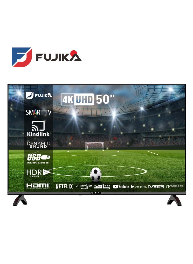 FUJIKA 50-inch Smart 4K UHD Frameless TV with USB and Wall Mount, Black, Android OS, Model FJK-50KS - Image 2