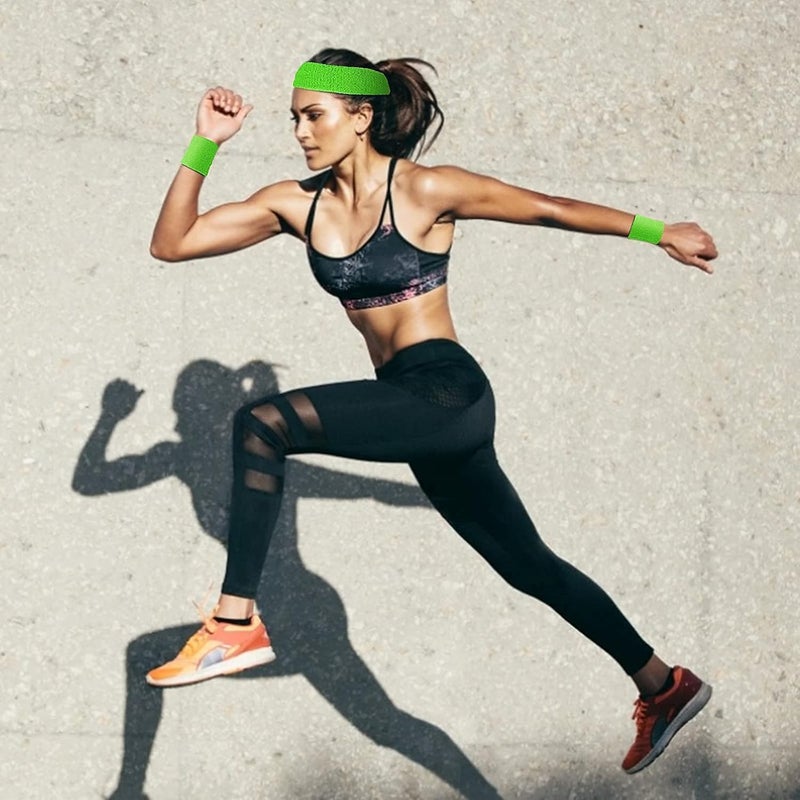 Aster 6pcs Headband Wristband Set, Including 2pcs Sports Headband and 4pcs Wristband Sports Band Colorful Striped Sweatband for Men and Women Basketball Soccer Yoga Badminton Tennis Volleyball Golf - Image 2