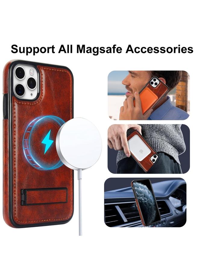 Zaboon Case For iPhone 11 Pro Max Retro Leather Invisible Stand MagSafe Phone Case - Image 2