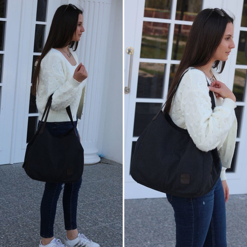 Cappadocia Vintage 3286 Lonia Women's Canvas Tote Bag - Black  - Image 5