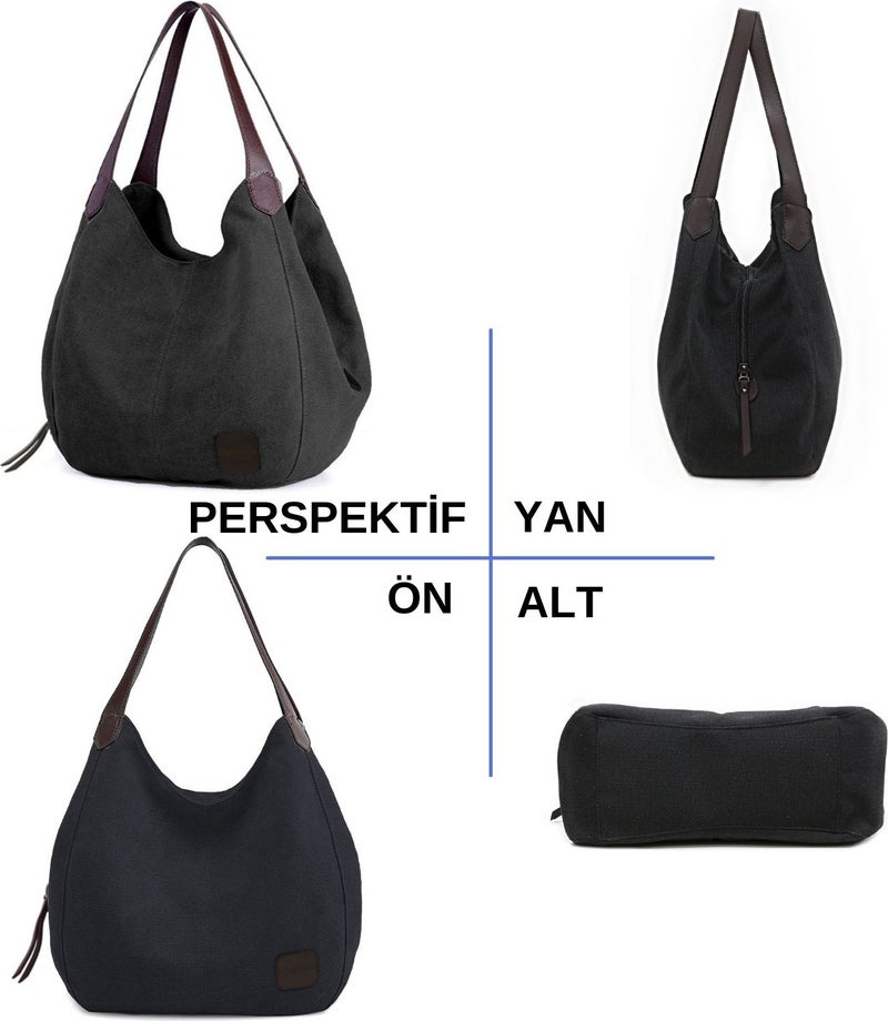 Cappadocia Vintage 3286 Lonia Women's Canvas Tote Bag - Black  - Image 2