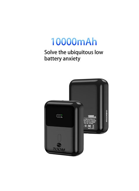 ZP10 10000 مللي أمبير في الساعة مع PD22.5W (سلسلة MAXIMO) بنك طاقة فائق السرعة مع منفذ USB-C واحد ومنفذ USB-A واحد، حزمة بطارية شحن سريع تدعم أي نوع من الملحقات الإلكترونية وأيضًا أي نوع من الهواتف وأجهزة الكمبيوتر المحمولة والمزيد