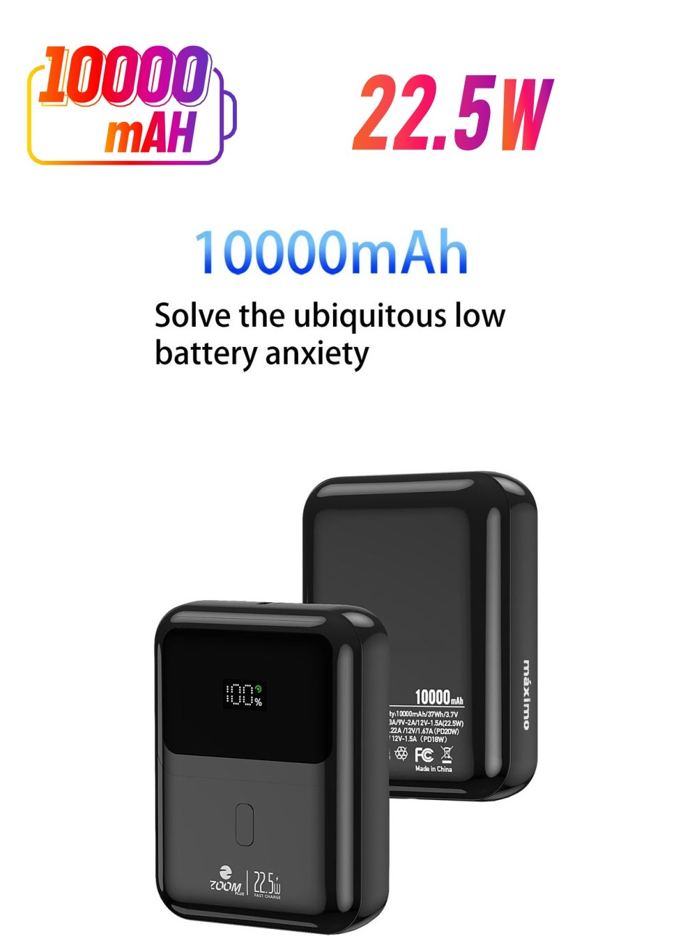 Zoom Plus ZOOMPLUS 10000 mAh With PD22.5W(MAXIMO SERIES) Super Fast Power Bank With One Usb-C And One Usb-A, Fast Charging Battery Pack Supporting For Any Types Of Electronic Acessories Also Any Type Of Phone , Laptop And More 