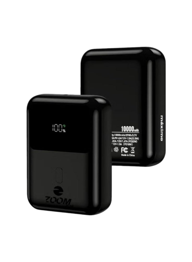 Zoom Plus Maximo 10000mAh Power Bank, 22.5W Fast Charging Portable Charger with USB-C PD 20W and USB-A Output, Compact Battery Pack for iPhone, Samsung and Android Phones (ZP10, Black) - Image 1