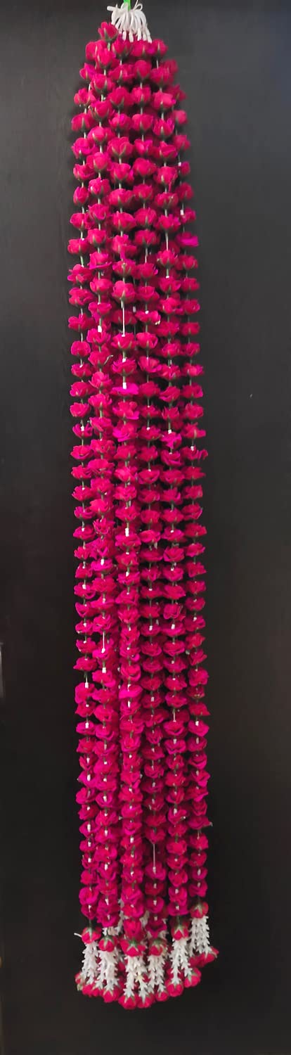 3A FEATURETAIL 5ft Artificial Velvet Roses Garland String, Duplicate Roses Chain for Decoration (5Ft Length 4pc Set, Velvet Pink Roses Ladi) - Image 2