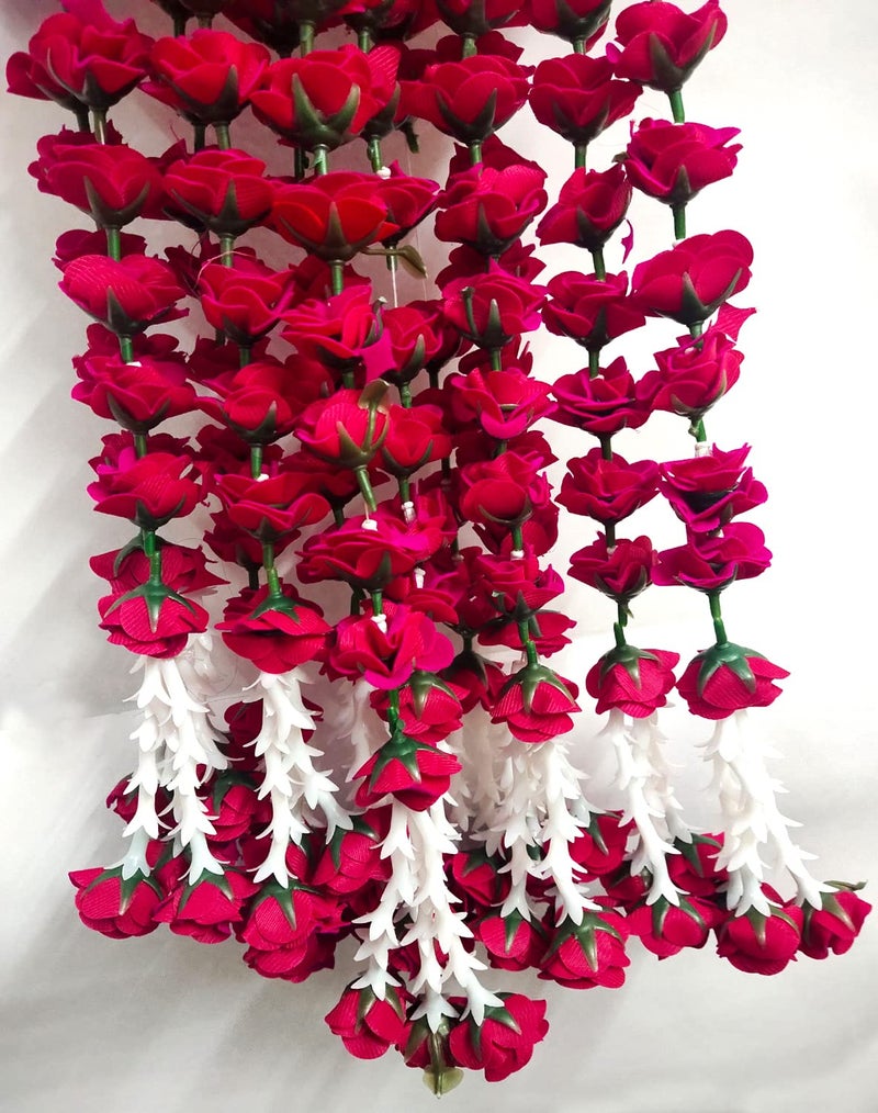 3A FEATURETAIL 5ft Artificial Velvet Roses Garland String, Duplicate Roses Chain for Decoration (5Ft Length 4pc Set, Velvet Pink Roses Ladi) - Image 4
