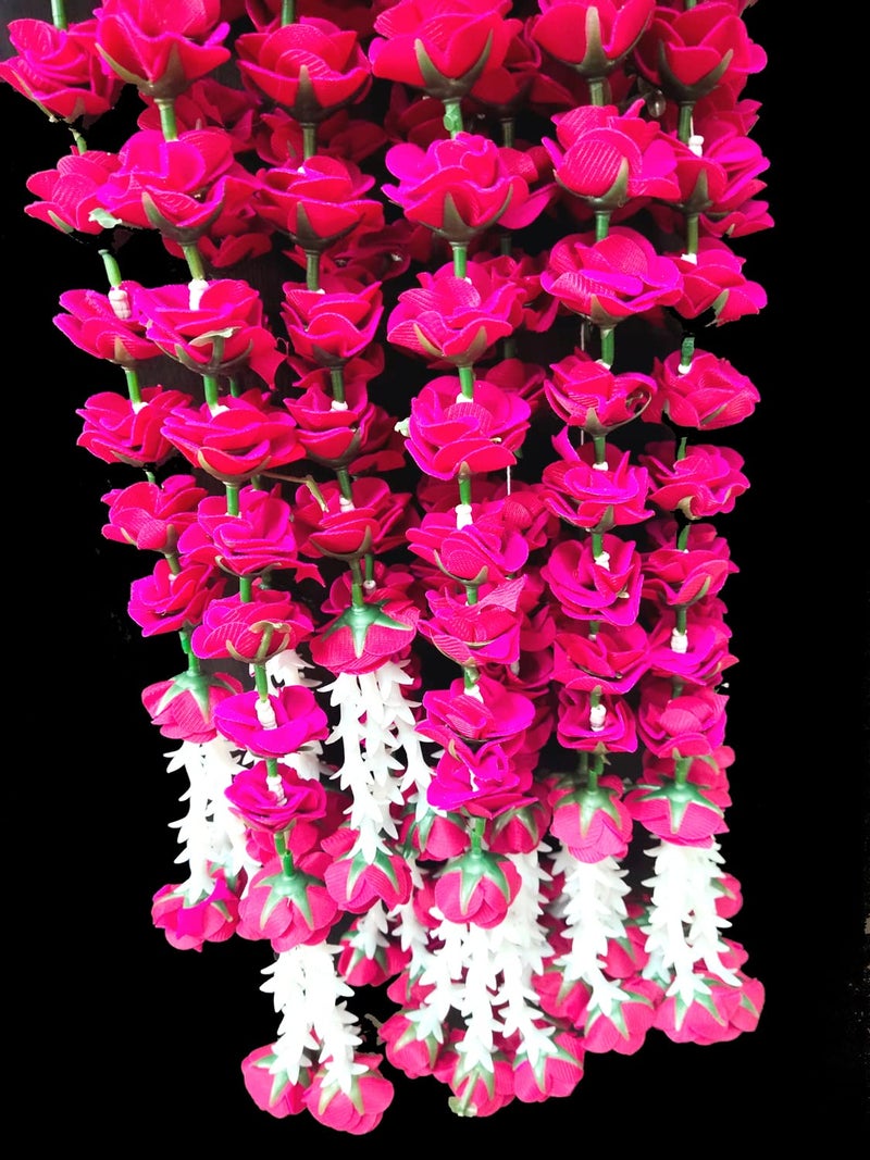 3A FEATURETAIL 5ft Artificial Velvet Roses Garland String, Duplicate Roses Chain for Decoration (5Ft Length 4pc Set, Velvet Pink Roses Ladi) - Image 1