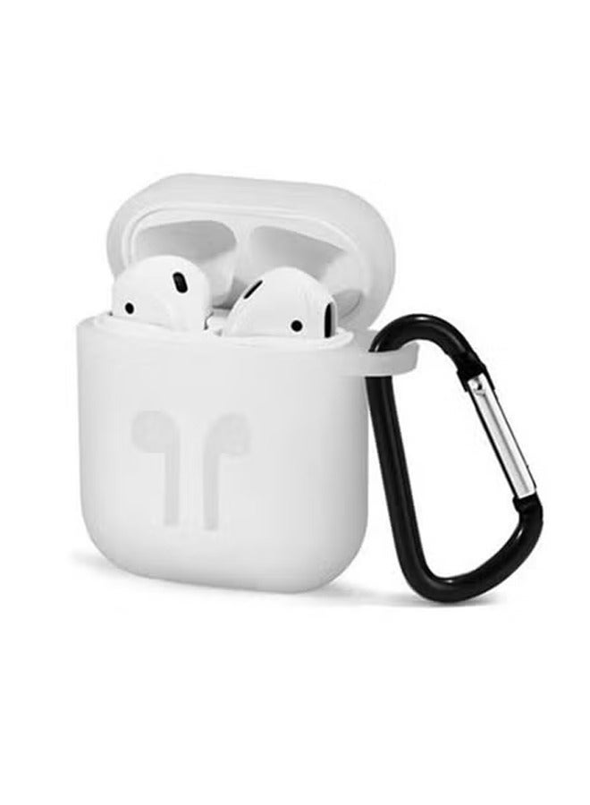 Protective Silicone Air Pods Case with hook White Color  - Image 1