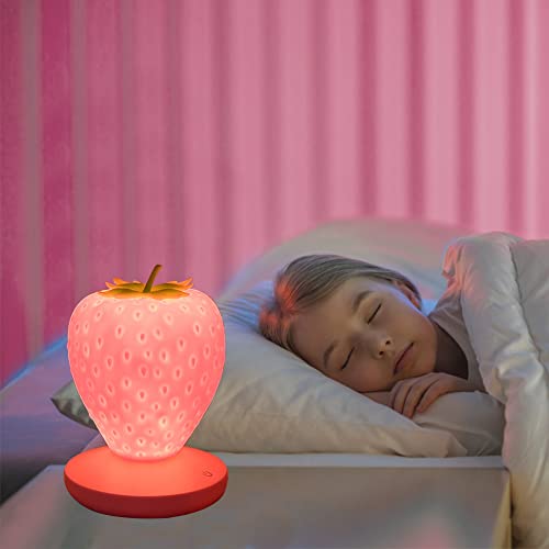 LVOERTUIG Strawberry Night Light, Cute Silicone Strawberry Lamp, LED Cute Night Light, Bedside Color Changing Lamp, 3 Modes Touch for Birthday, Christmas - Image 4