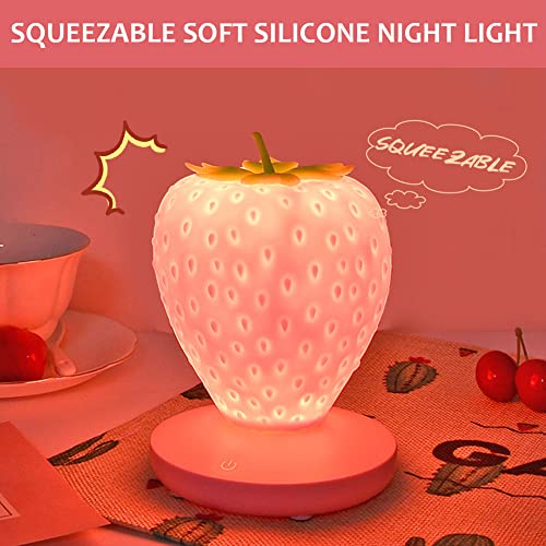 LVOERTUIG Strawberry Night Light, Cute Silicone Strawberry Lamp, LED Cute Night Light, Bedside Color Changing Lamp, 3 Modes Touch for Birthday, Christmas - Image 5