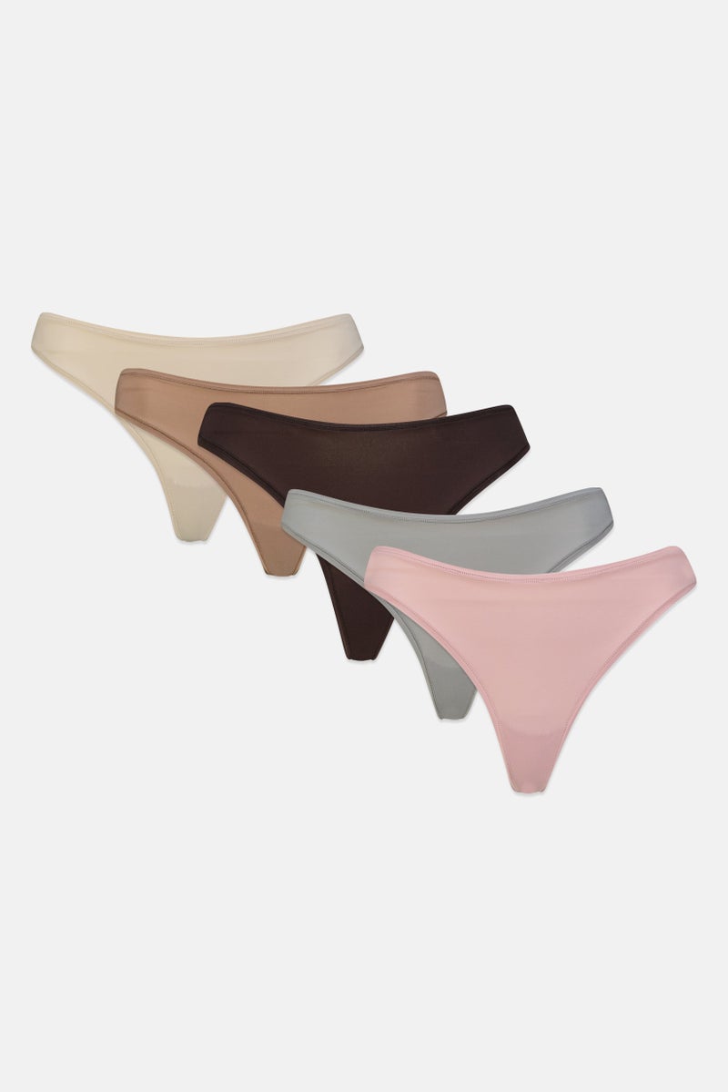 Rene Rofe Women 5 Pieces Solid Thong, Multicolor - Image 3