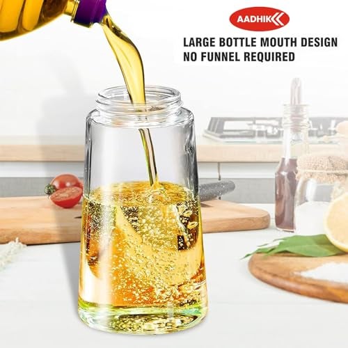 AADHIK 600ml 2 in 1 Olive Oil Sprayer and Oil Dispenser Bottle for Kitchen, Glass Oil Bottle with Premium Nozzle, Oil Sprayer for Air Fryer, Salad, BBQ,Roasting (Multi-Color) (Pack of 1) - Image 3