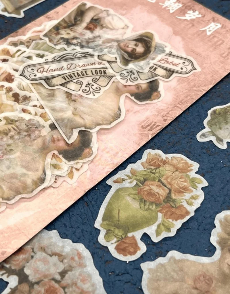 Kağıt Gemi Dükkan Paper Ship Shop Vintage Victorian Art and Flowers Patterned 60 Piece Sticker Set Decal Label Bullet Journal