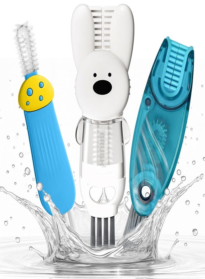 ANSOTHIN Cup Lid Cleaning Brush, Multifunctional Set with 3 in 1 Lid Cleaner and Two 4 in 1 Cup Lid Cleaning Brushes, Cleaning Brush Tool for Bottles, Straws, Tumblers, Travel Mug Caps, Portable Kit (Blue) - Image 1