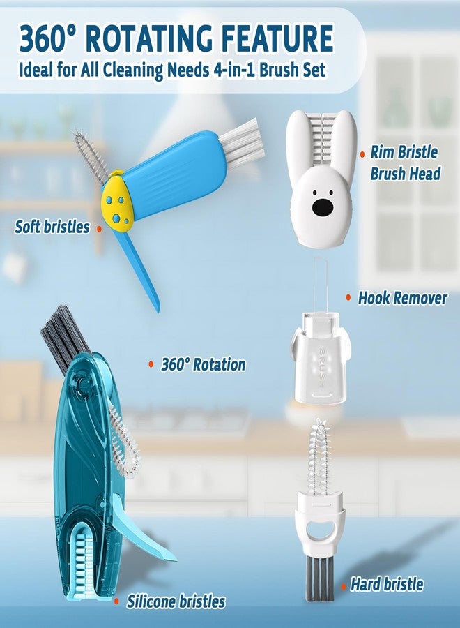 ANSOTHIN Cup Lid Cleaning Brush, Multifunctional Set with 3 in 1 Lid Cleaner and Two 4 in 1 Cup Lid Cleaning Brushes, Cleaning Brush Tool for Bottles, Straws, Tumblers, Travel Mug Caps, Portable Kit (Blue) - Image 2