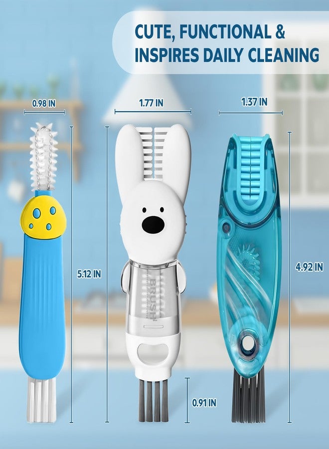 ANSOTHIN Cup Lid Cleaning Brush, Multifunctional Set with 3 in 1 Lid Cleaner and Two 4 in 1 Cup Lid Cleaning Brushes, Cleaning Brush Tool for Bottles, Straws, Tumblers, Travel Mug Caps, Portable Kit (Blue) - Image 3