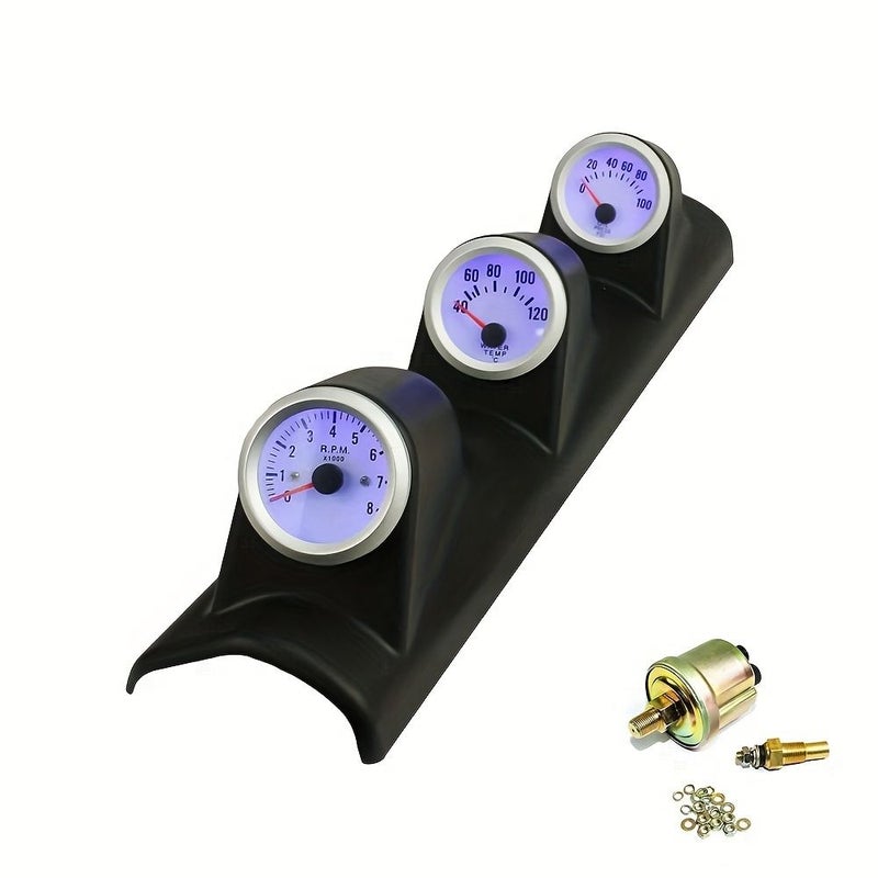 2 52mm Blue LED Triple 3 Gauge Kit Tachometer Water Temperature Oil Pressure Gauge Meter Racing Instrument Compatible 1pc - Image 1