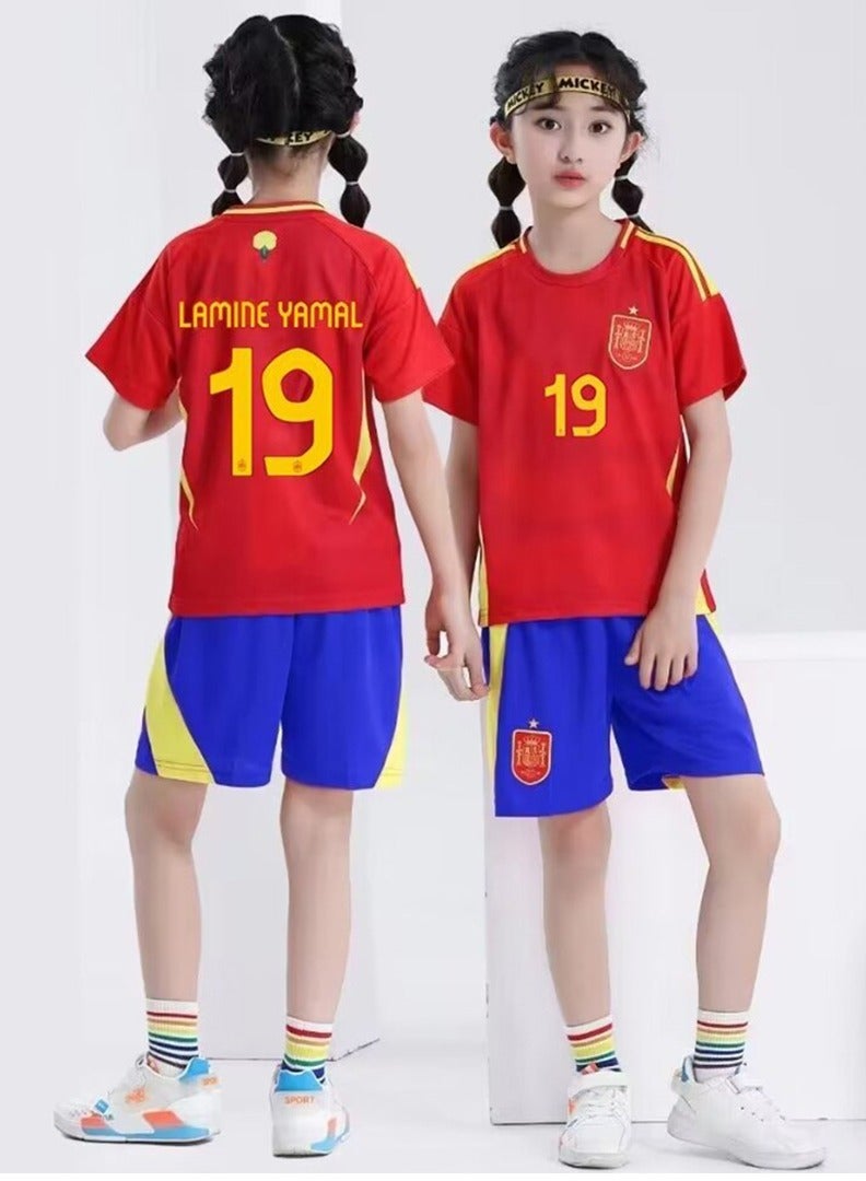 M MIAOYAN European Cup national team Spain jersey Yamal No. 19 fan home children's football jersey set - Image 1